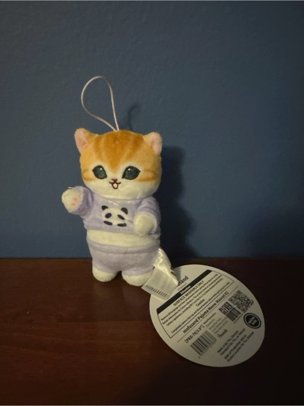 4” Mofusand Plush Orange & Lavender Panda Pajama Cat Keychain Plush